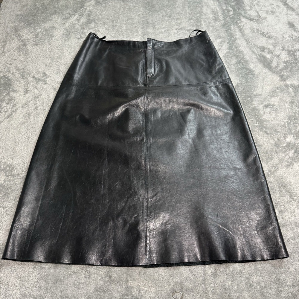 VTG 90s Banana Republic Black Leather Midi Skirt Size 2 Biker Core Business
